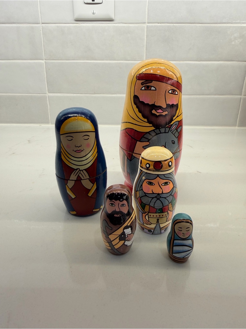 Hand-Painted Nativity Matryoshka Doll Set - Multi-Color